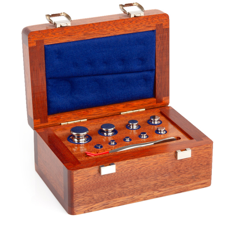 Cylindrique, ensembles (1 g - 100 g), boîte en bois