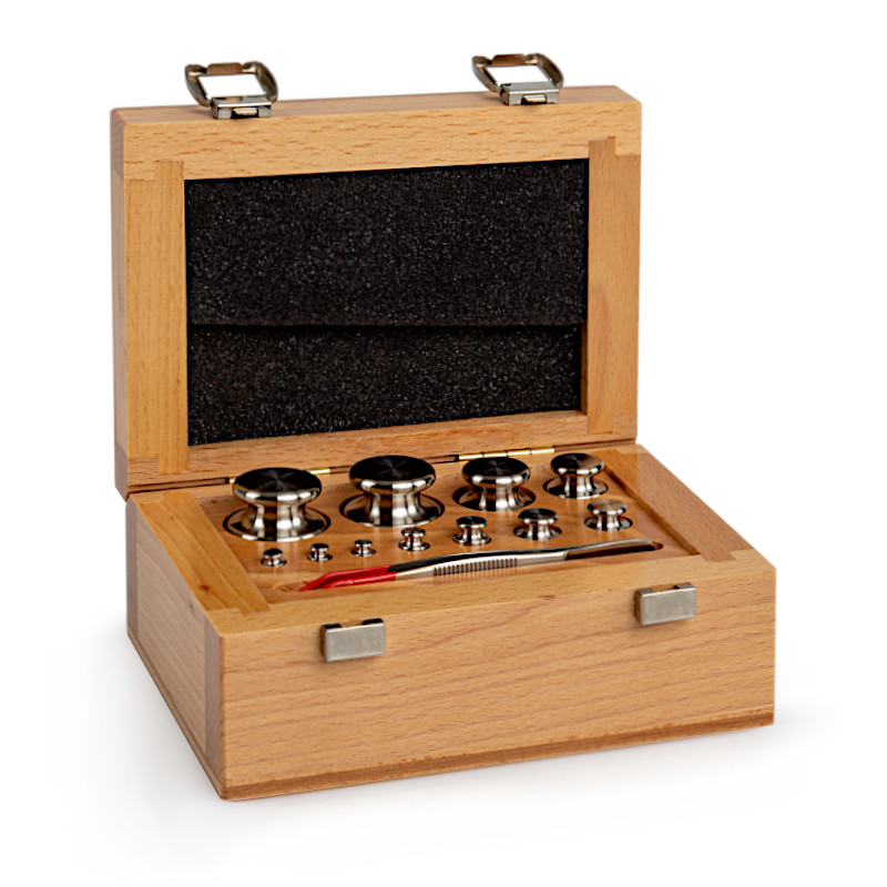 Cylindrique, ensembles (1 g - 50 g), boîte en bois