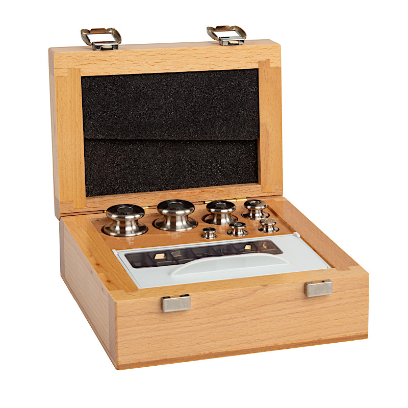 Poids de classe M1, cylindrique à bouton, ensemble (1 mg - 200 g), boîte en bois